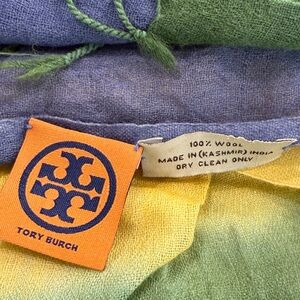 Tory Burch Green and Blue Wool Scarf